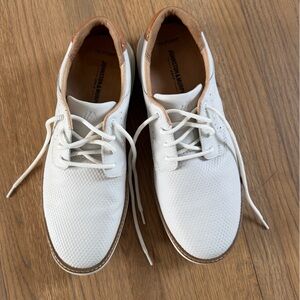 Johnston & Murphy White Casual Leather Lace-Up Oxfords with Tan Collar